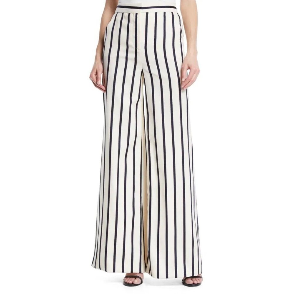 Veronica Beard Navy and White Striped Wide Leg Pants